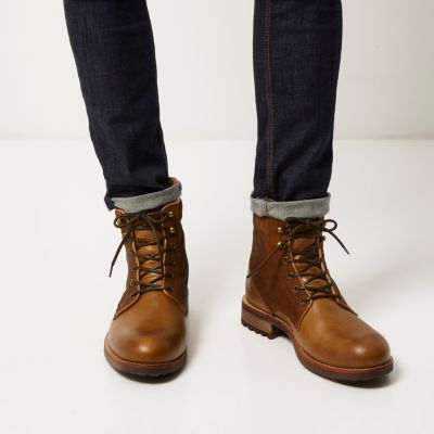 Brown leather borg-lined boots